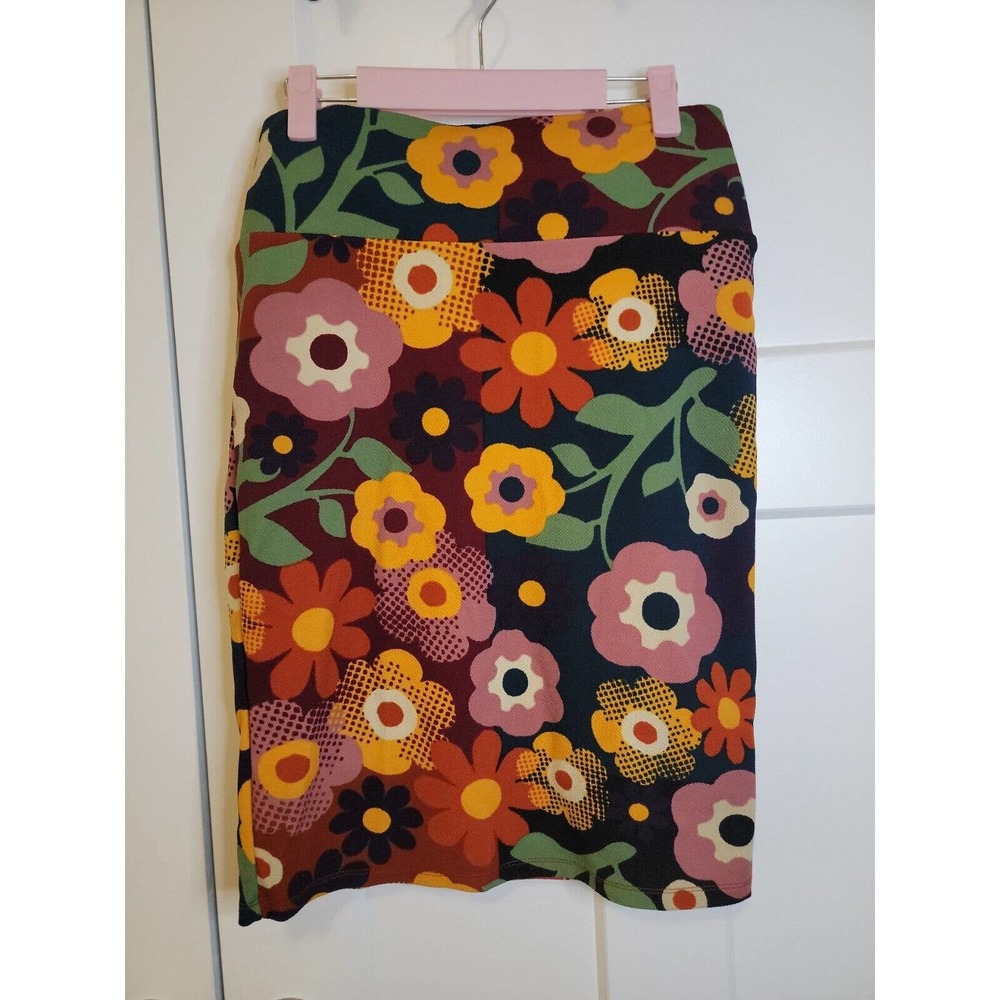 LuLaRoe Floral Pull-on, Stretch Skirt Size M Navy, Burgundy, Gold, Mauve, Green